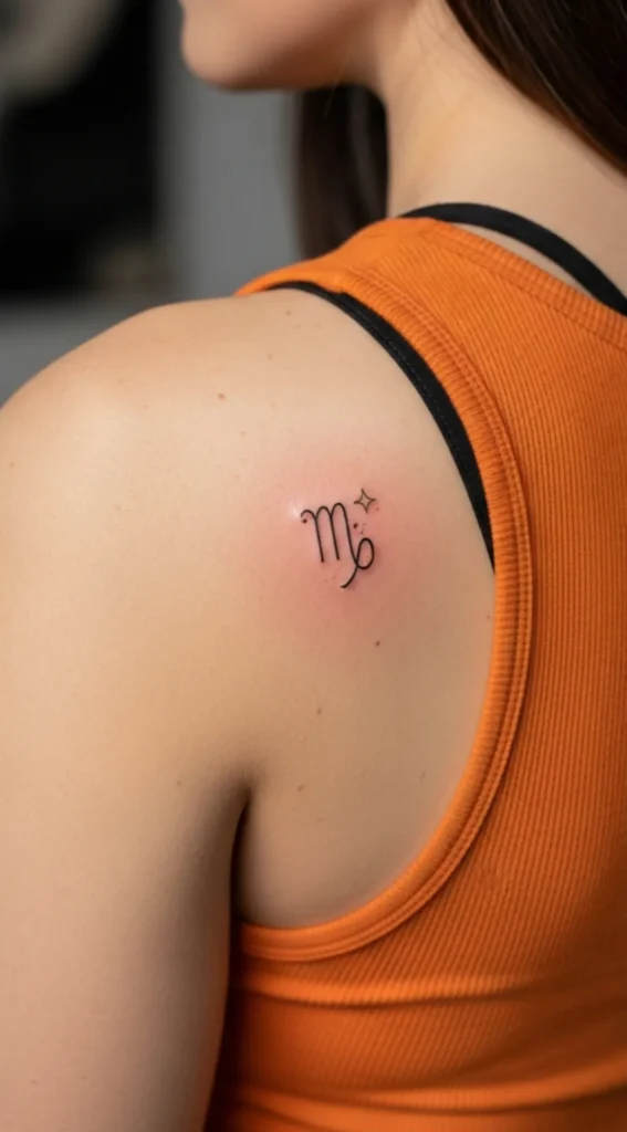 Minimal Zodiac Line Art on Shoulder Blade