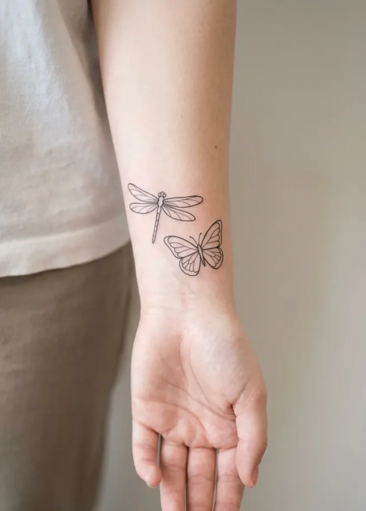 Minimalist Dragonfly and Butterfly Outline