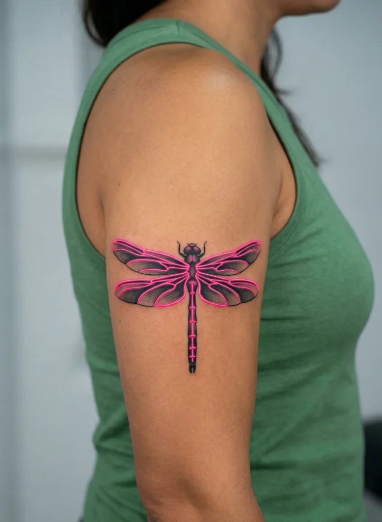 Neon Dragonfly with Electric Pink Highlights