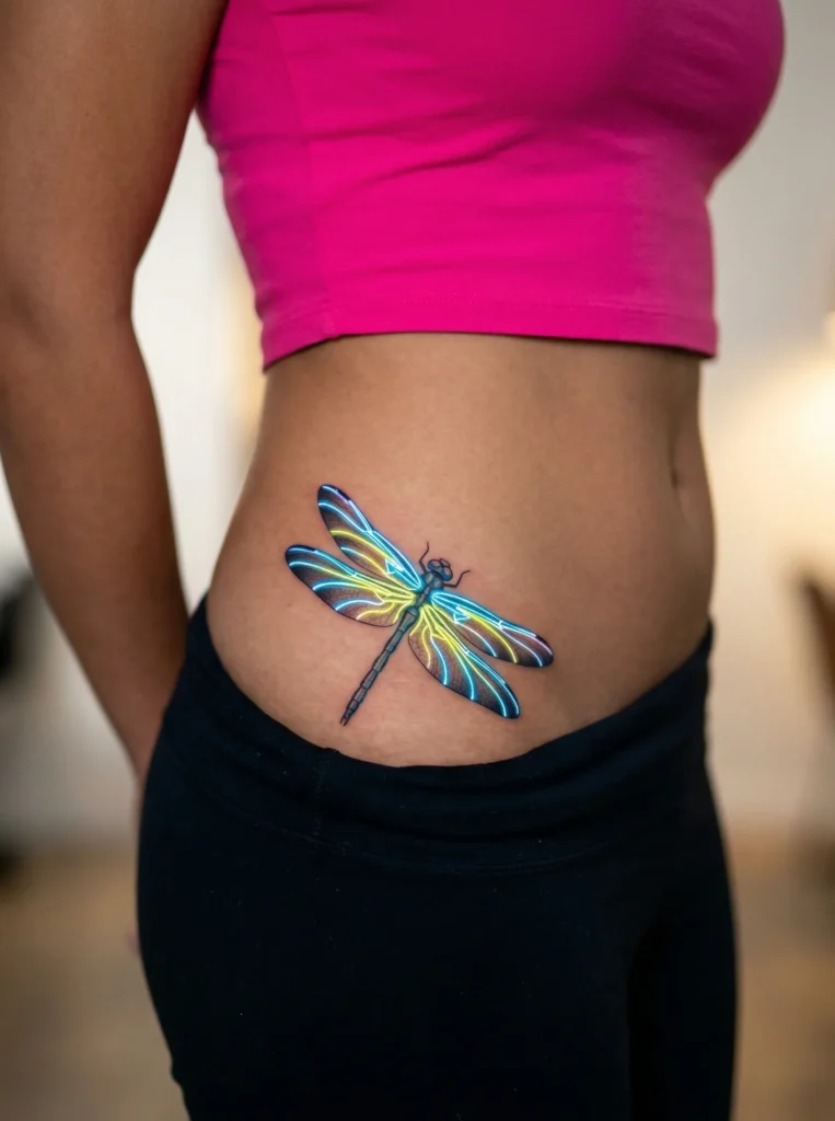 Neon Dragonfly with Luminous Wing Veins