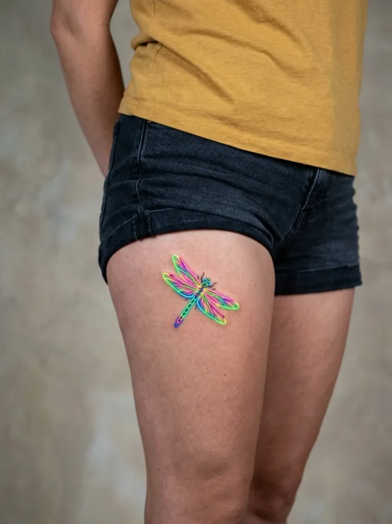 Neon Ink Dragonfly with Glowing Effect