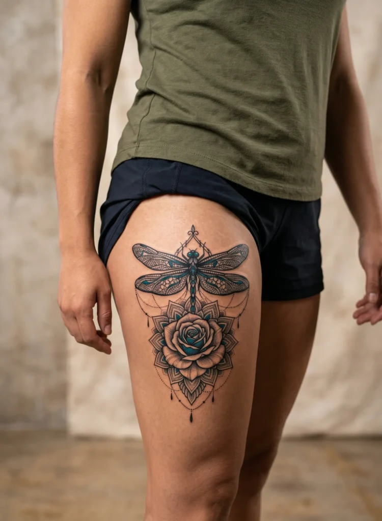 Ornamental Lace Dragonfly with Detailed Rose