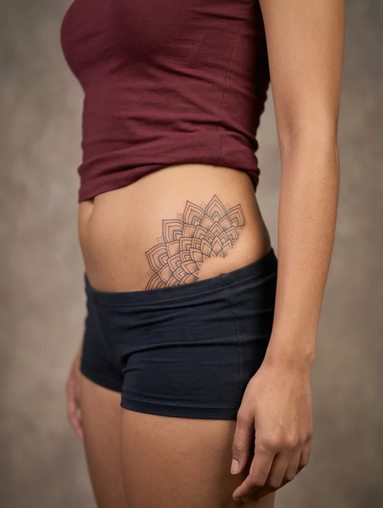 Ornamental Mandala Segment on Upper Hip