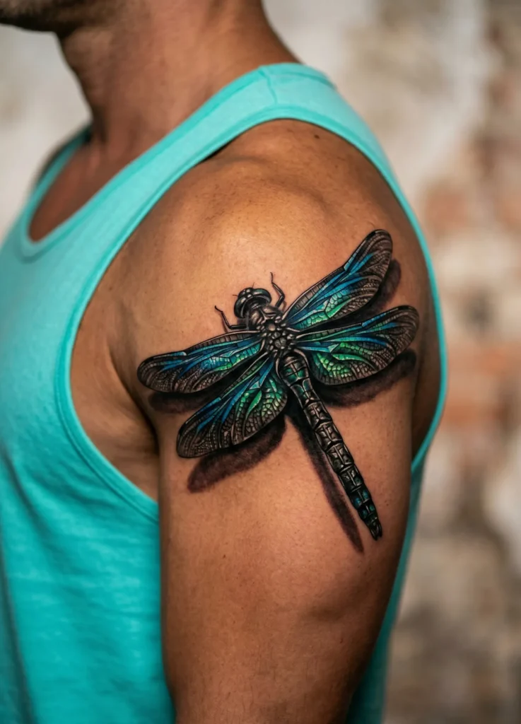 Realistic Dragonfly Tattoo with Heavy Shading