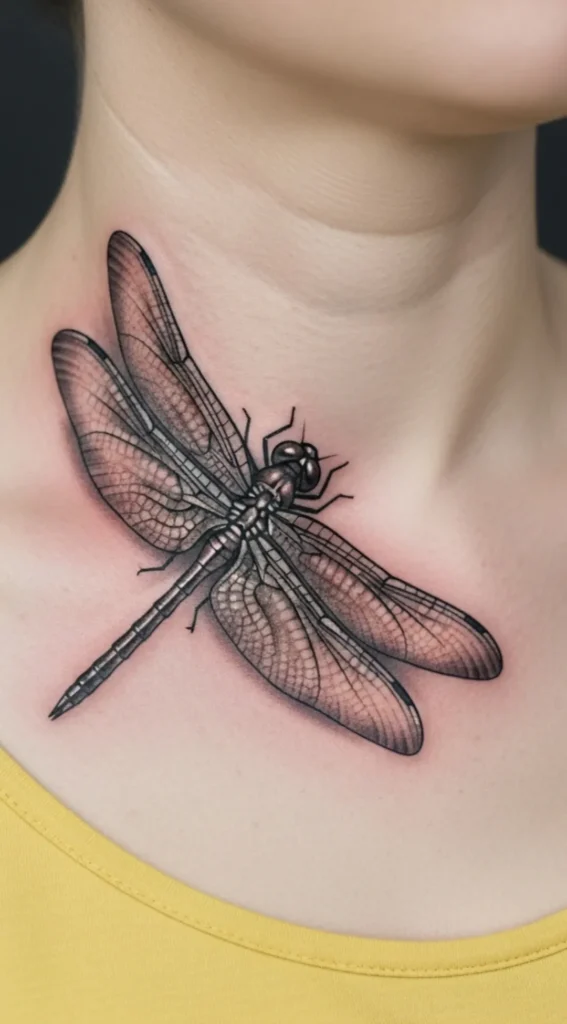 Realistic Dragonfly on Collarbone