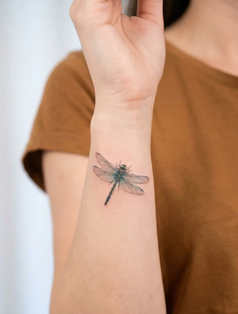 Realistic Dragonfly on Inner Wrist