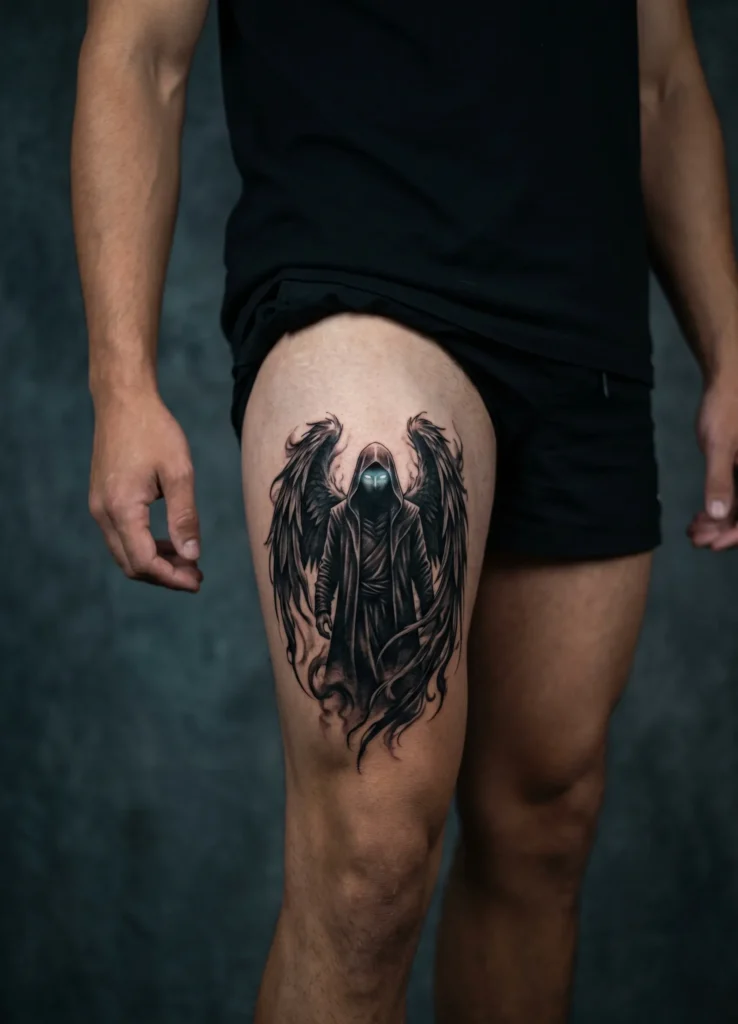 Shadow Angel with Glowing Eyes