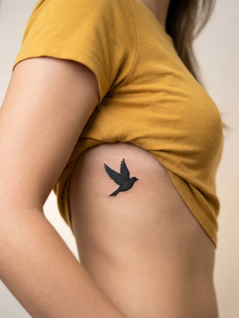 Small Bird Silhouette in Flight on Rib