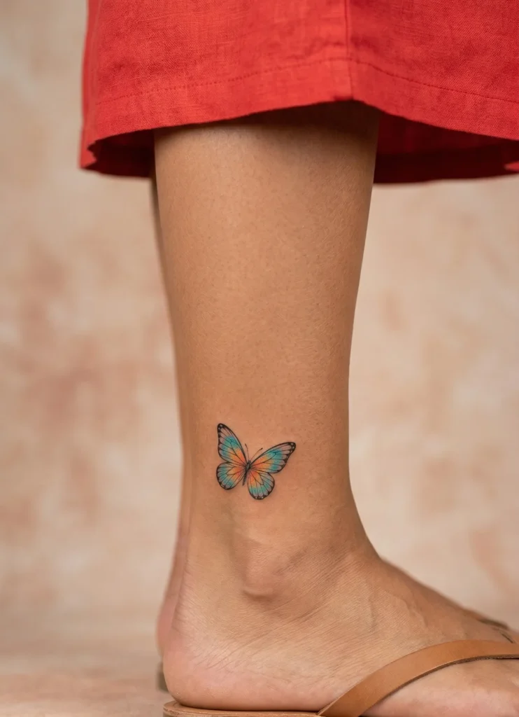 Small Butterfly Hidden Tattoo on Ankle Side