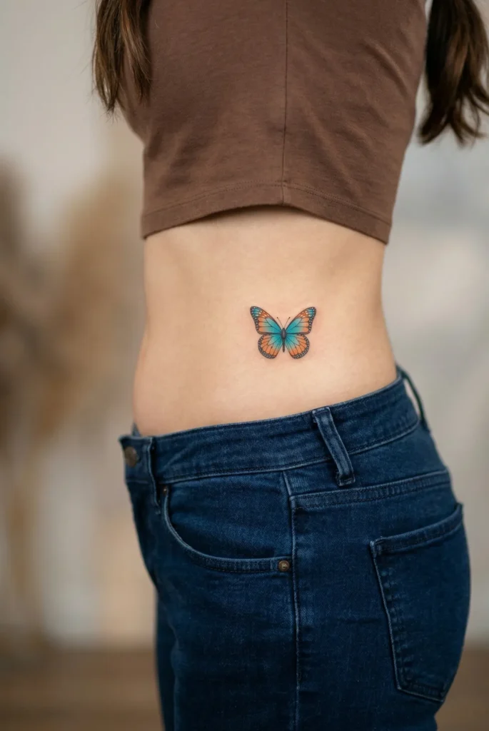 Small Butterfly Hidden Tattoo on Hip Side