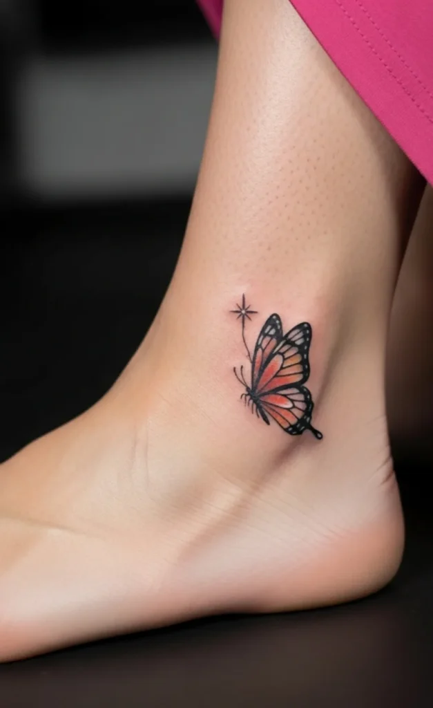 Small Butterfly Hidden Tattoo on Inner Ankle