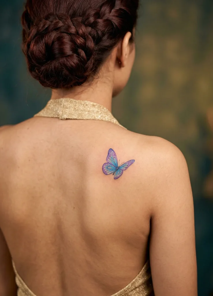 Small Butterfly Hidden Tattoo on Shoulder Blade
