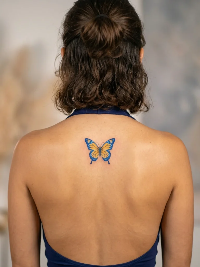 Small Butterfly Hidden Tattoo on Spine Line