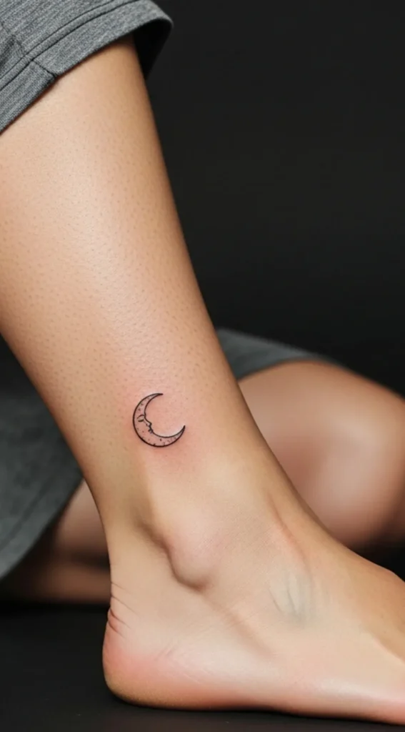 Small Crescent Moon Hidden Tattoo on Ankle Side