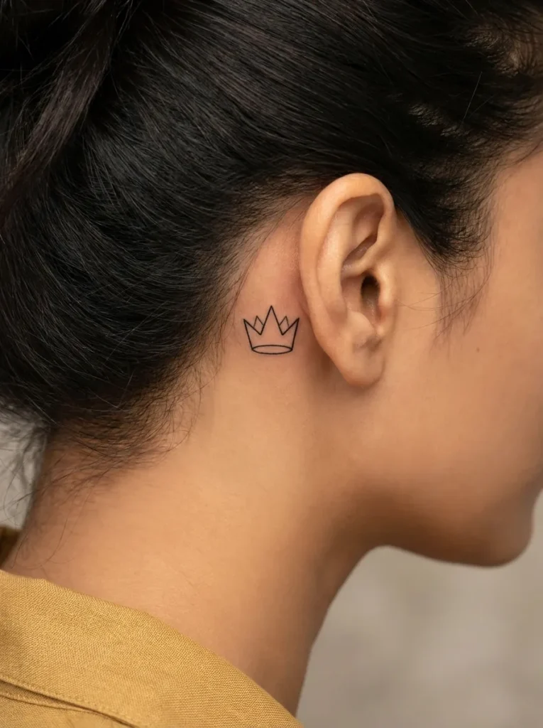  Small Crown Behind Ear Tattoo