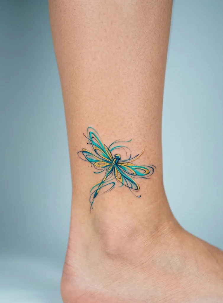 Small Dragonfly with Abstract Line Art