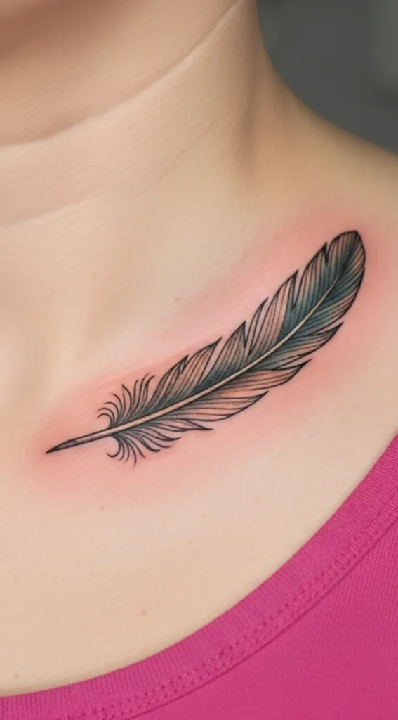 Small Feather Along Collarbone