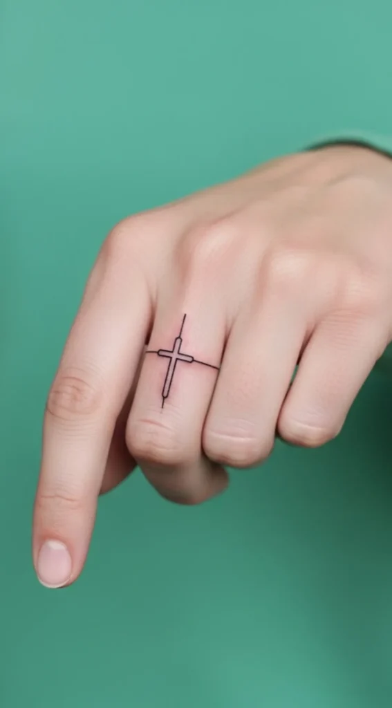 Small Fine Line Cross on Finger