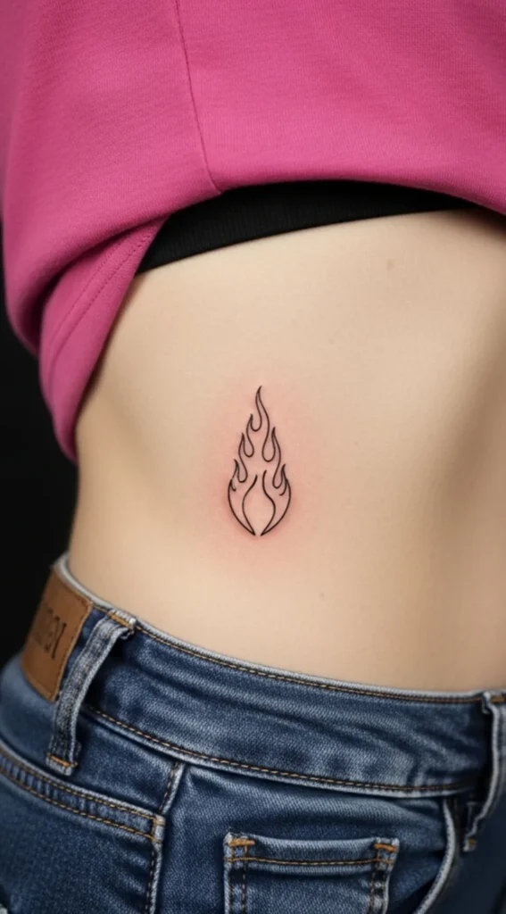 Small Fine Line Flame on Side Hip