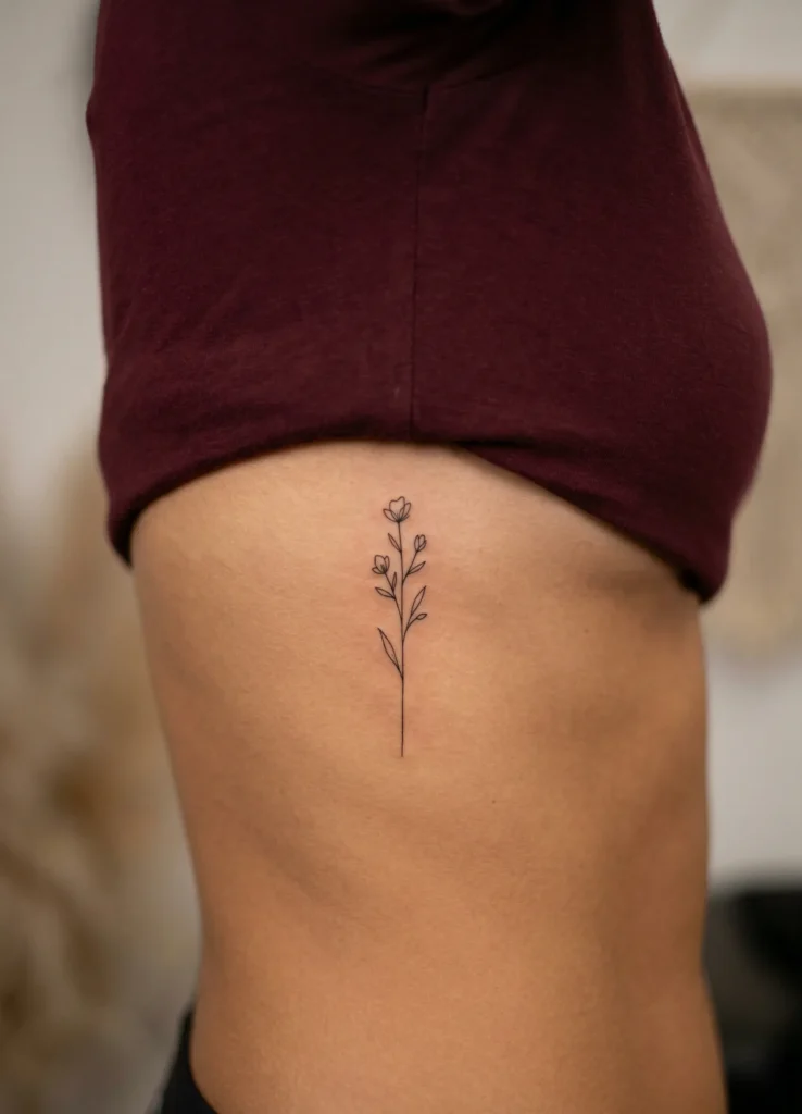 Small Fine Line Floral Stem on Rib