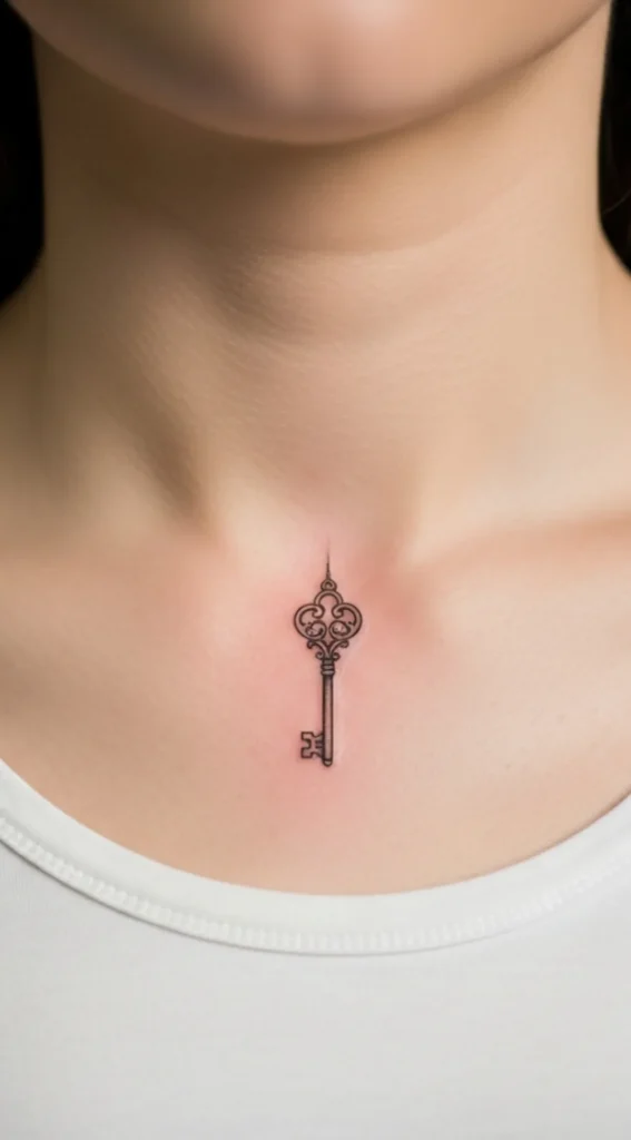 Small Fine Line Key on Collarbone