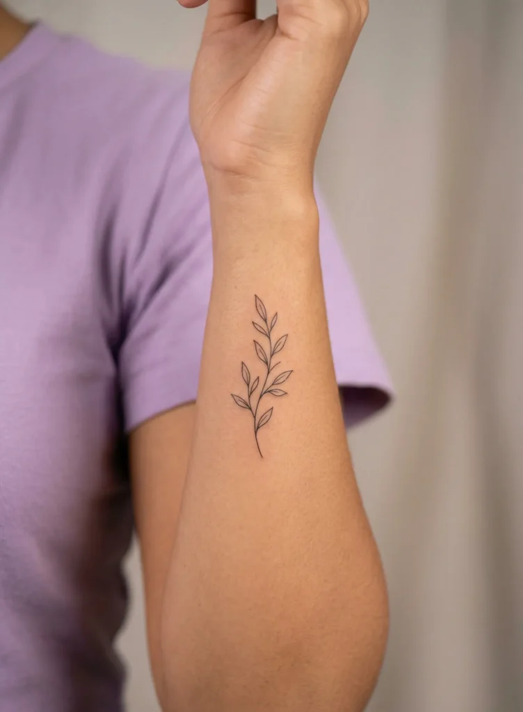 Small Fine Line Leaf Branch on Inner Arm