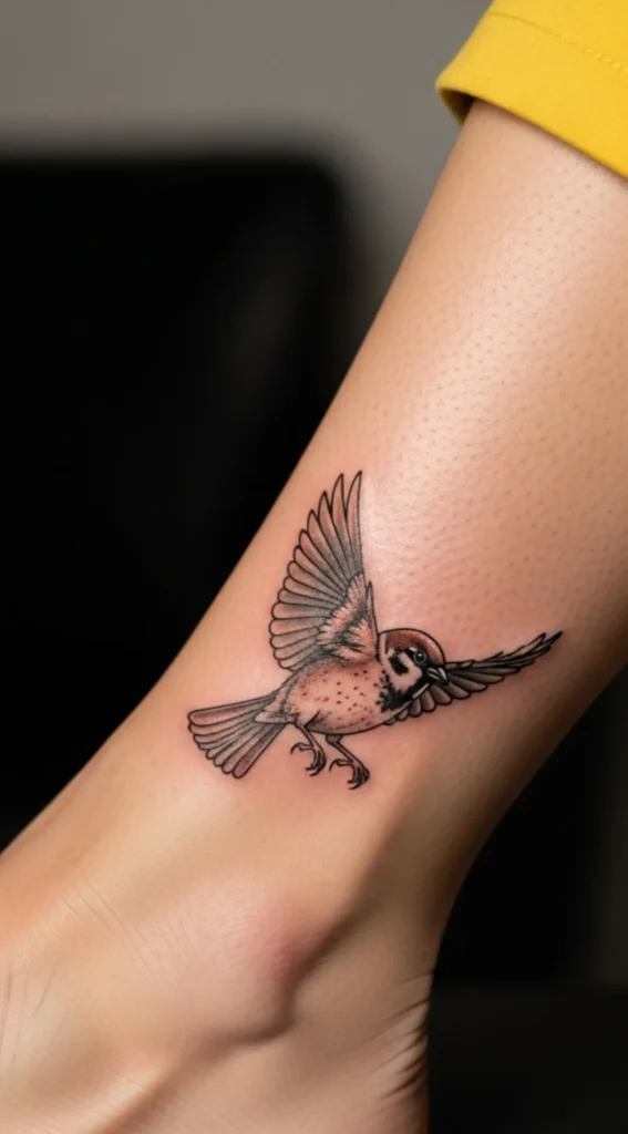 Small Fine Line Sparrow on Ankle