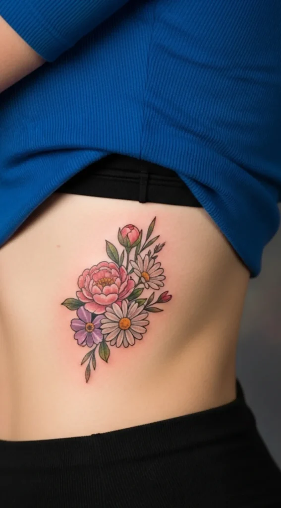 Small Floral Cluster Hidden Tattoo on Side Body