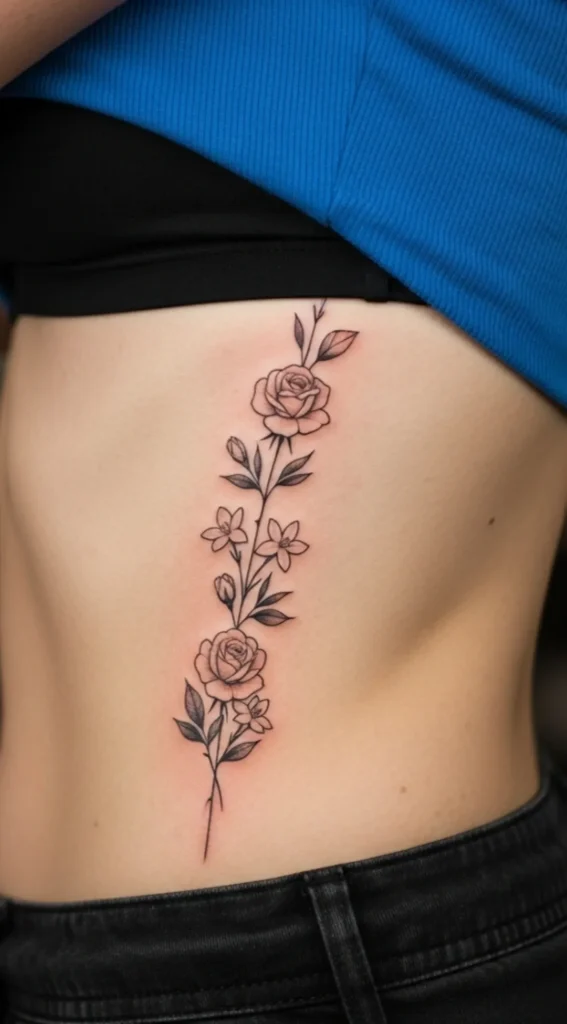 Small Floral Vine on Side Body Tattoo