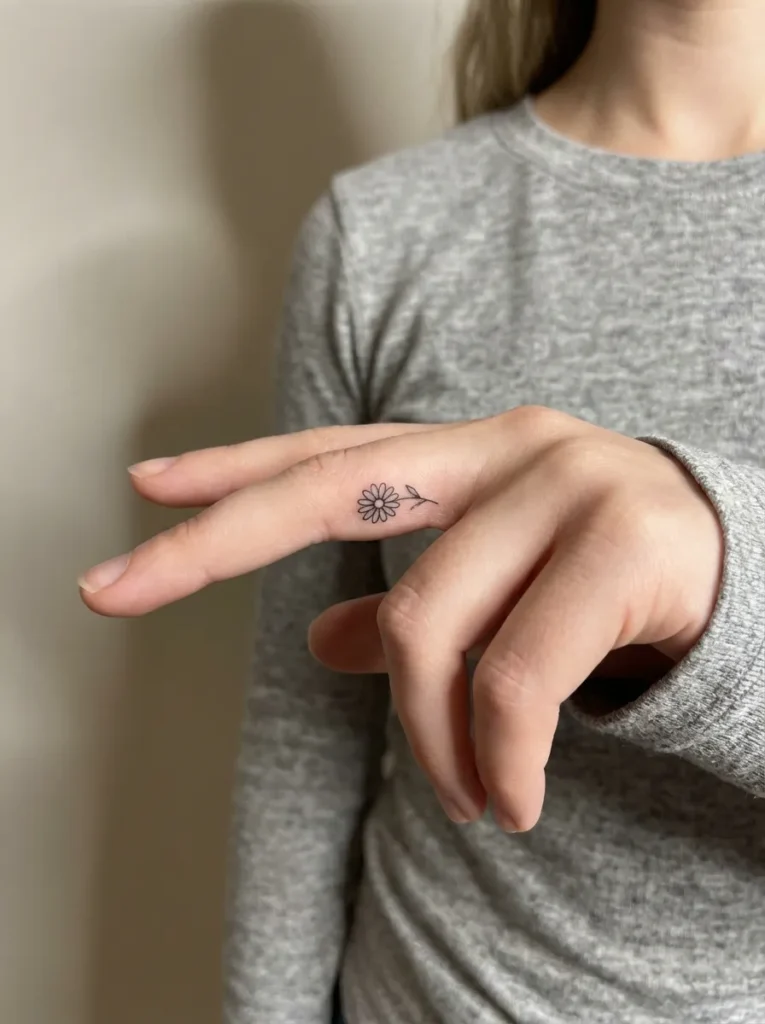 Small Flower Inner Finger Tattoo