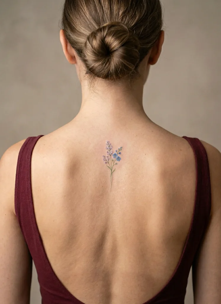 Small Flower Stem Hidden Tattoo on Spine