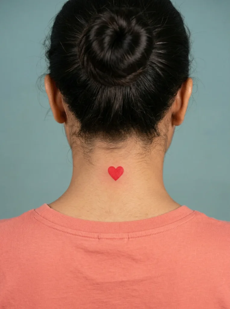 Small Heart Hidden Tattoo on Back of Neck
