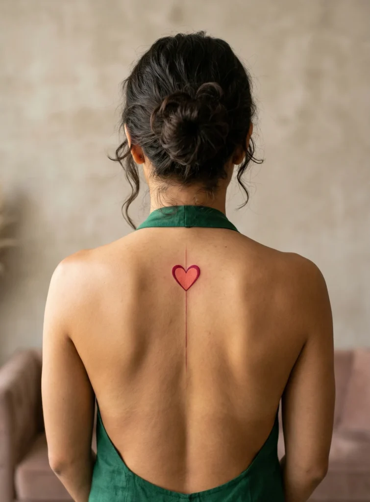 Small Heart Hidden Tattoo on Spine Line