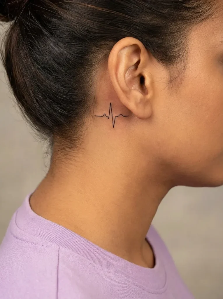 Small Heartbeat Line Behind Ear Tattoo