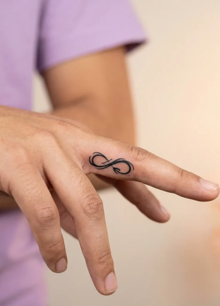 Small Infinity Loop Inner Finger Tattoo