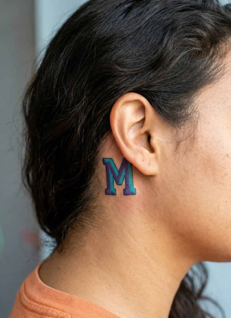Small Initial Behind Ear Tattoo