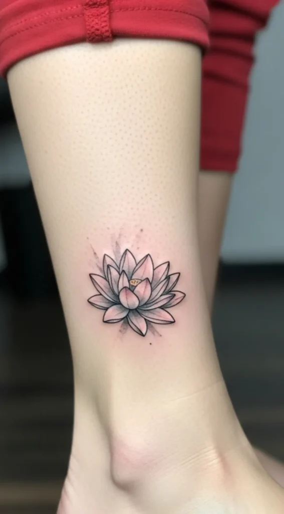 Small Lotus Hidden Tattoo on Ankle