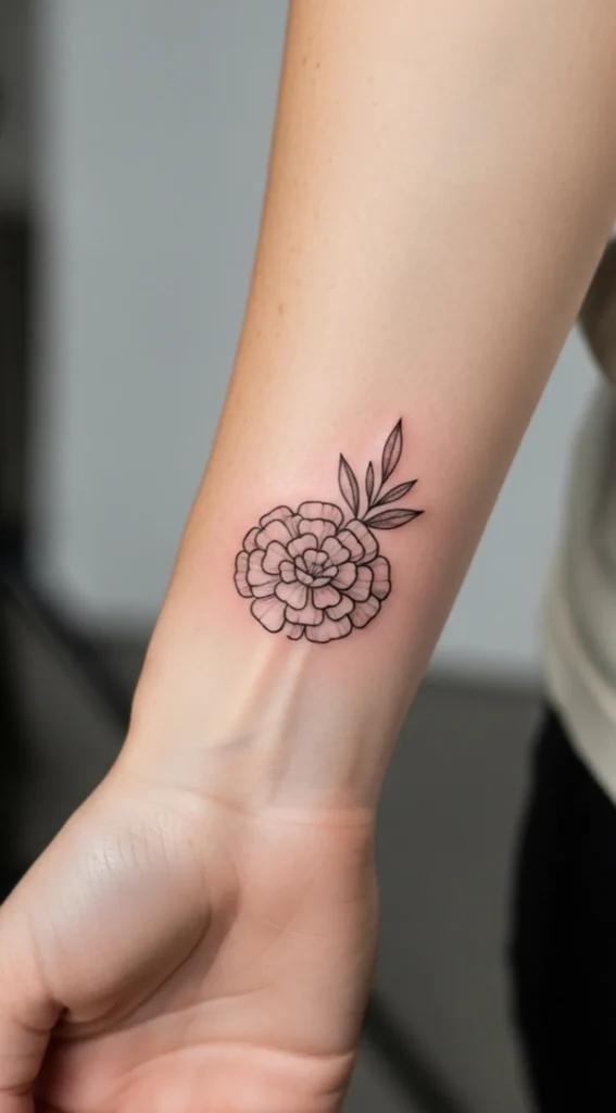 Small Marigold Hidden Tattoo on Wrist Side