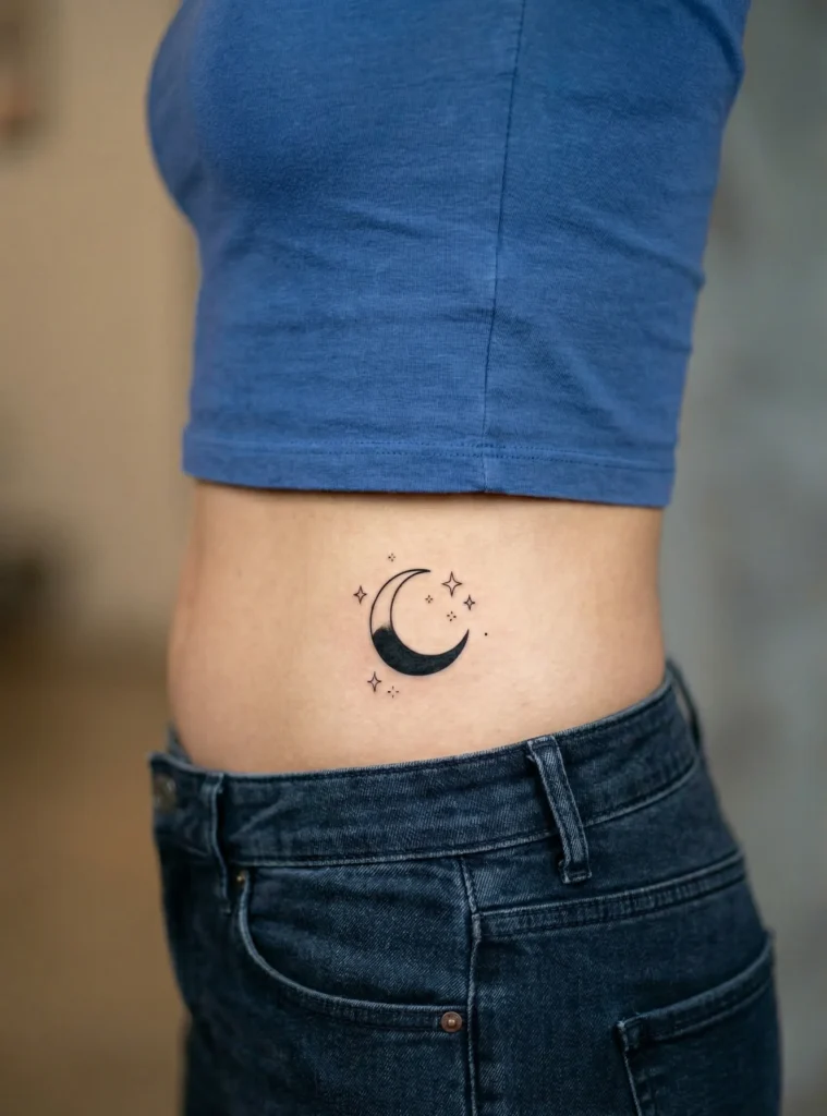 Small Moon Hidden Tattoo on Upper Hip