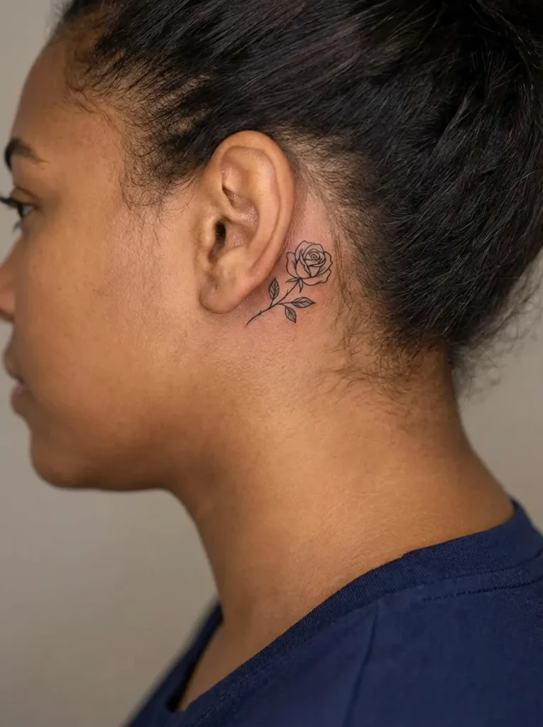 Small Rose Behind Ear Tattoo