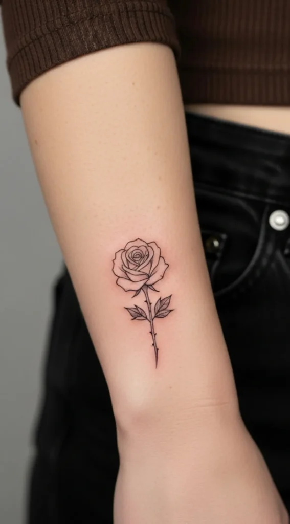 Small Rose on Inner Wrist Tattoo