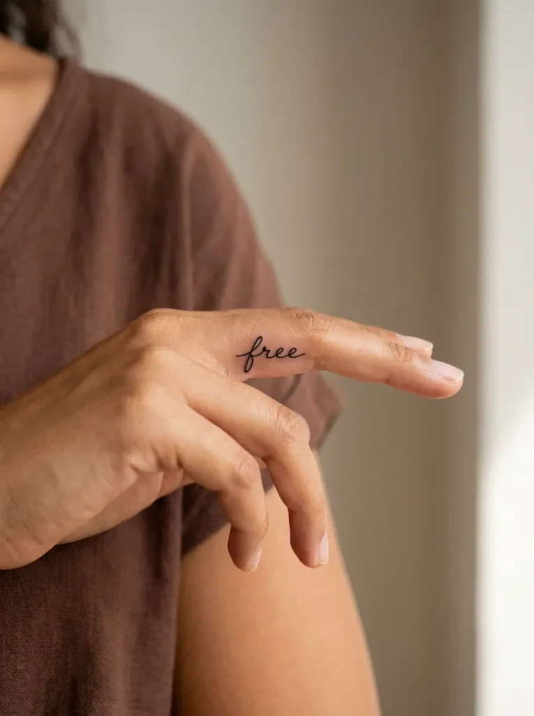 Small Script Inner Finger Tattoo