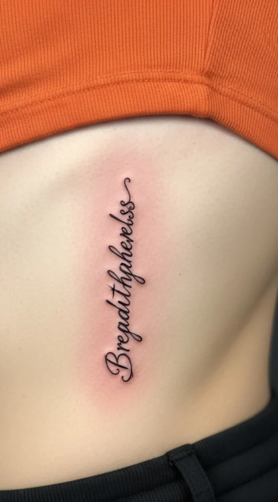 Small Script Word on Rib Tattoo