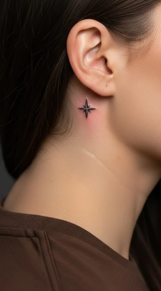 Small Star Behind Ear Tattoo