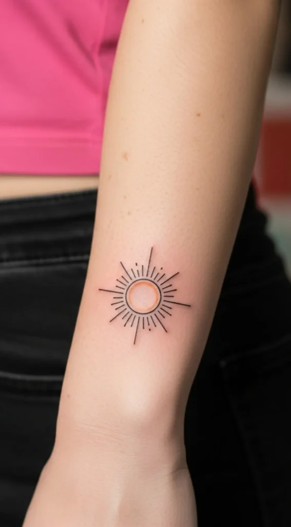 Small Sun on Side Wrist Tattoo