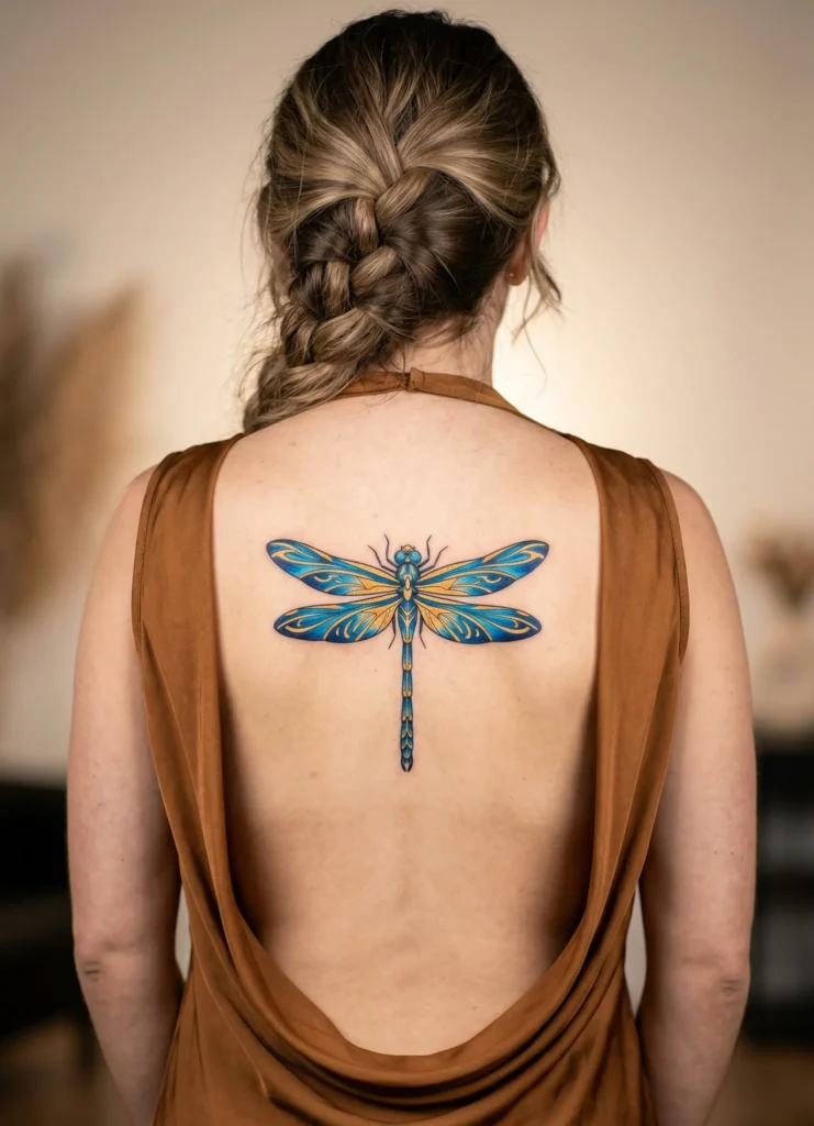 Spine Dragonfly Transformation Tattoo