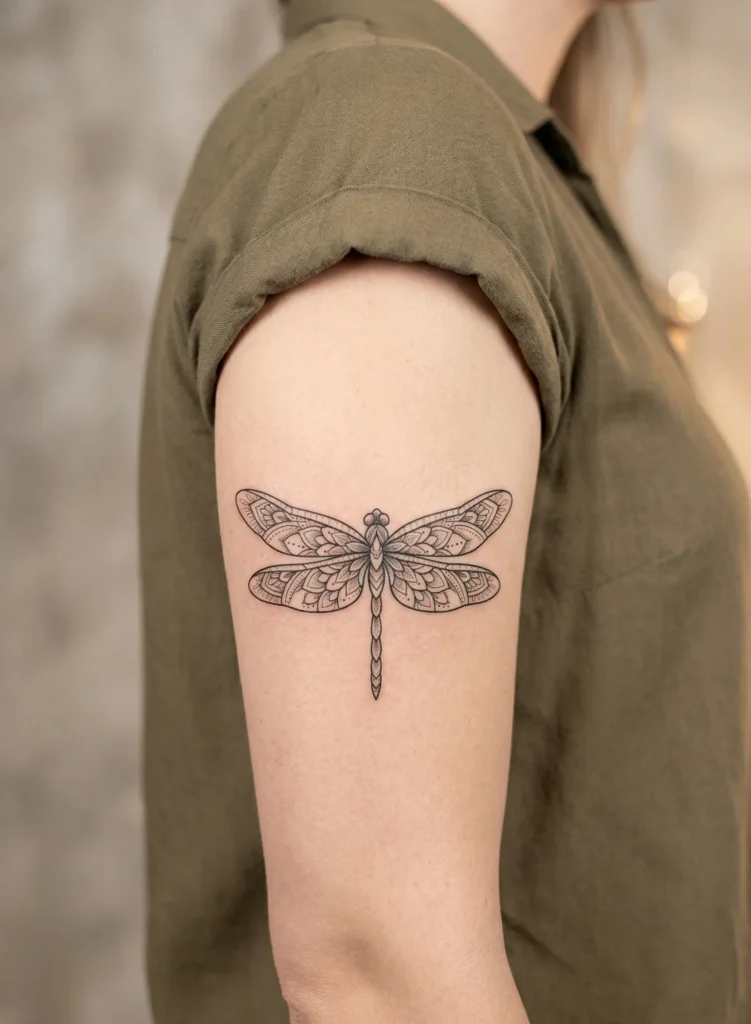 Symmetrical Mandala Dragonfly with Detailed Wings