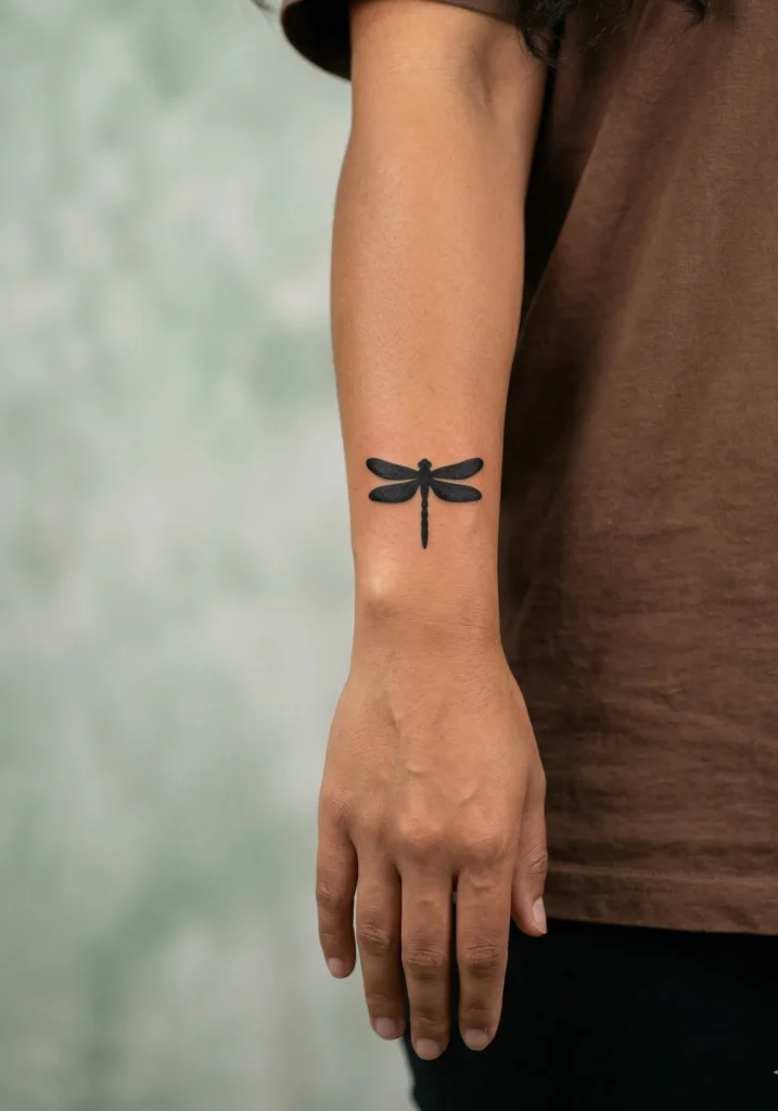 Tiny Blackwork Dragonfly with Bold Fill