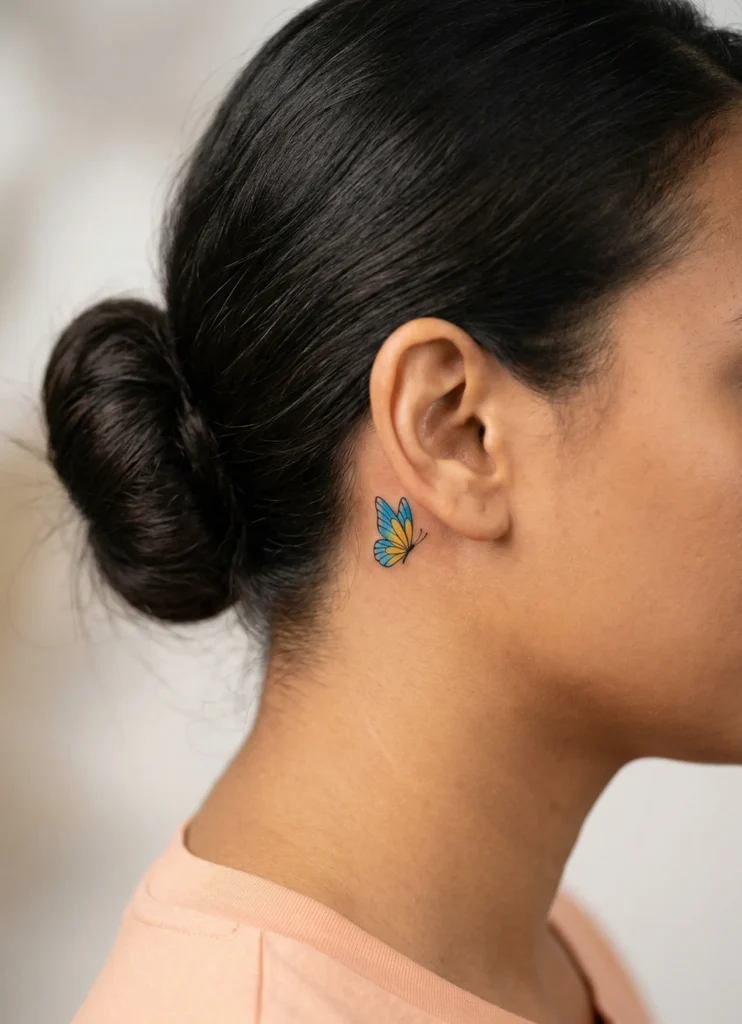 Tiny Butterfly Hidden Tattoo Behind Ear