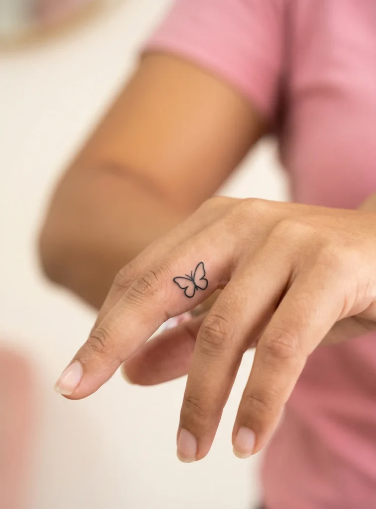 Tiny Butterfly Hidden Tattoo on Finger Side